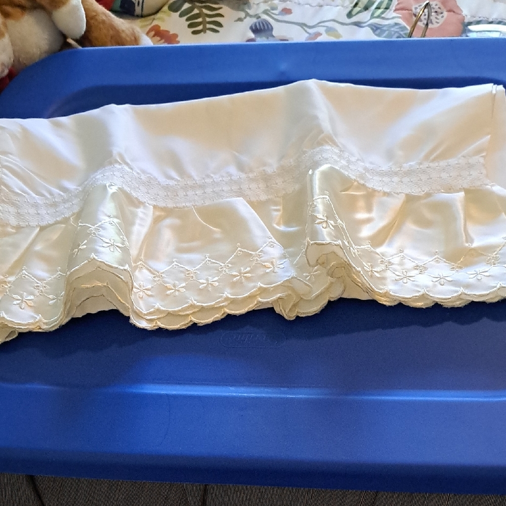 White Satin Ruffled Pillowcase